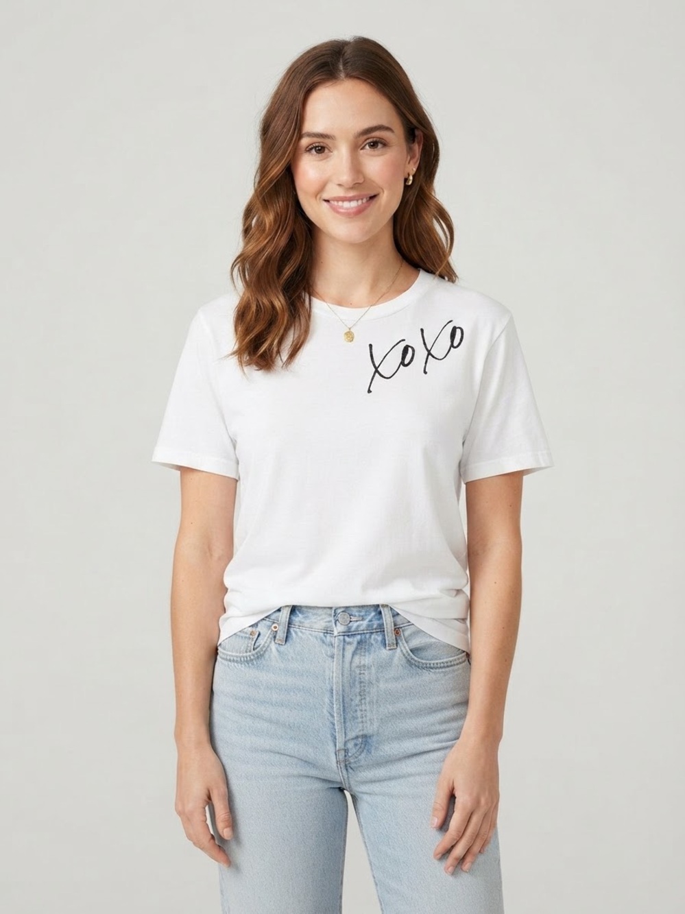 XOXO Script Crewneck Tee - White
